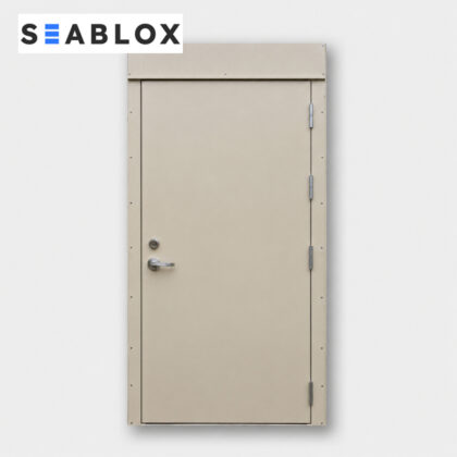 No-weld shipping container man door kit with reinforced steel frame