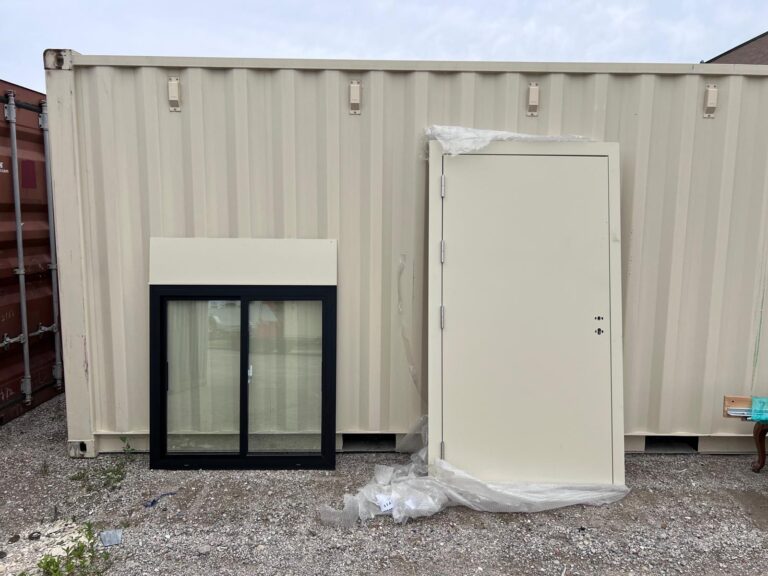Shipping container man door and window system for container conversions in Texas
