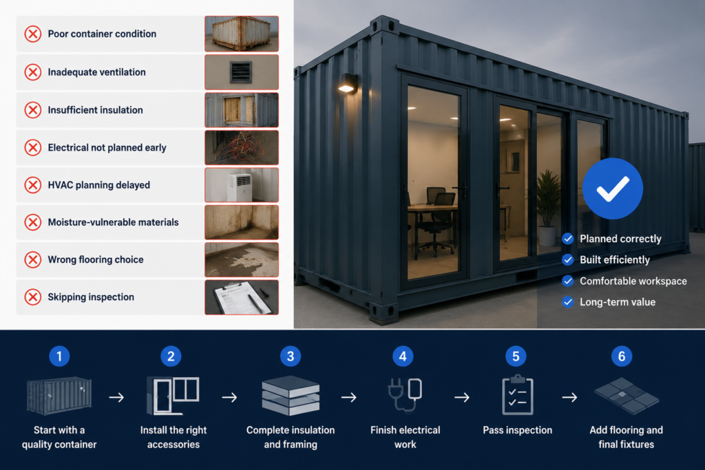 Common mistakes and best practices when building a shipping container office