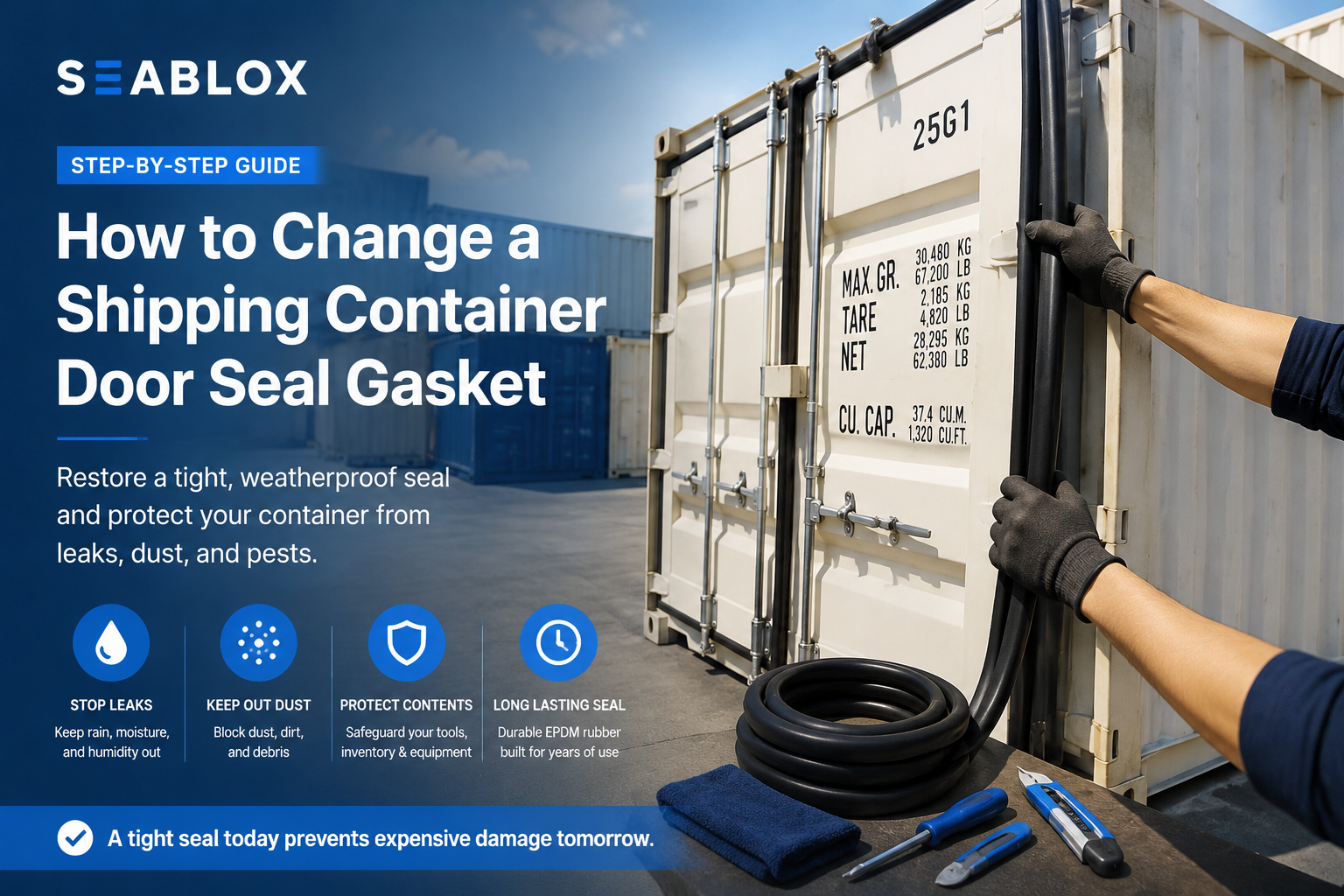 Replacing a shipping container door seal gasket to restore a weatherproof container door seal